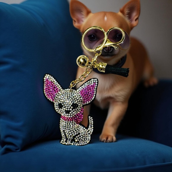 Sparkling Chihuahua Keychain with Pink Accents - Picture 3 of 5